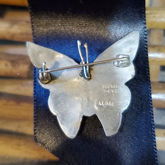 Butterfly pin Alpaca Hecho Mexico Abalone Vtg - Picture 6 of 6